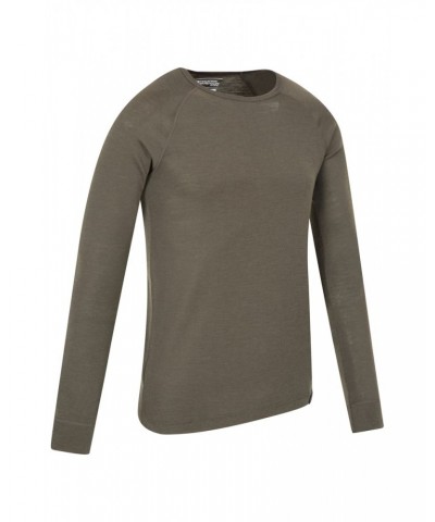 Merino Mens Long Sleeved Round Neck Top Khaki $19.60 Thermals