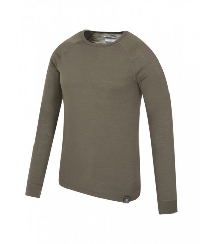 Merino Mens Long Sleeved Round Neck Top Khaki $19.60 Thermals