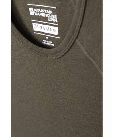 Merino Mens Long Sleeved Round Neck Top Khaki $19.60 Thermals