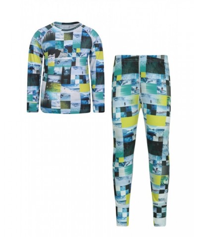 Talus Printed Kids Base Layer-Top & Pants Set Lime $17.99 Active