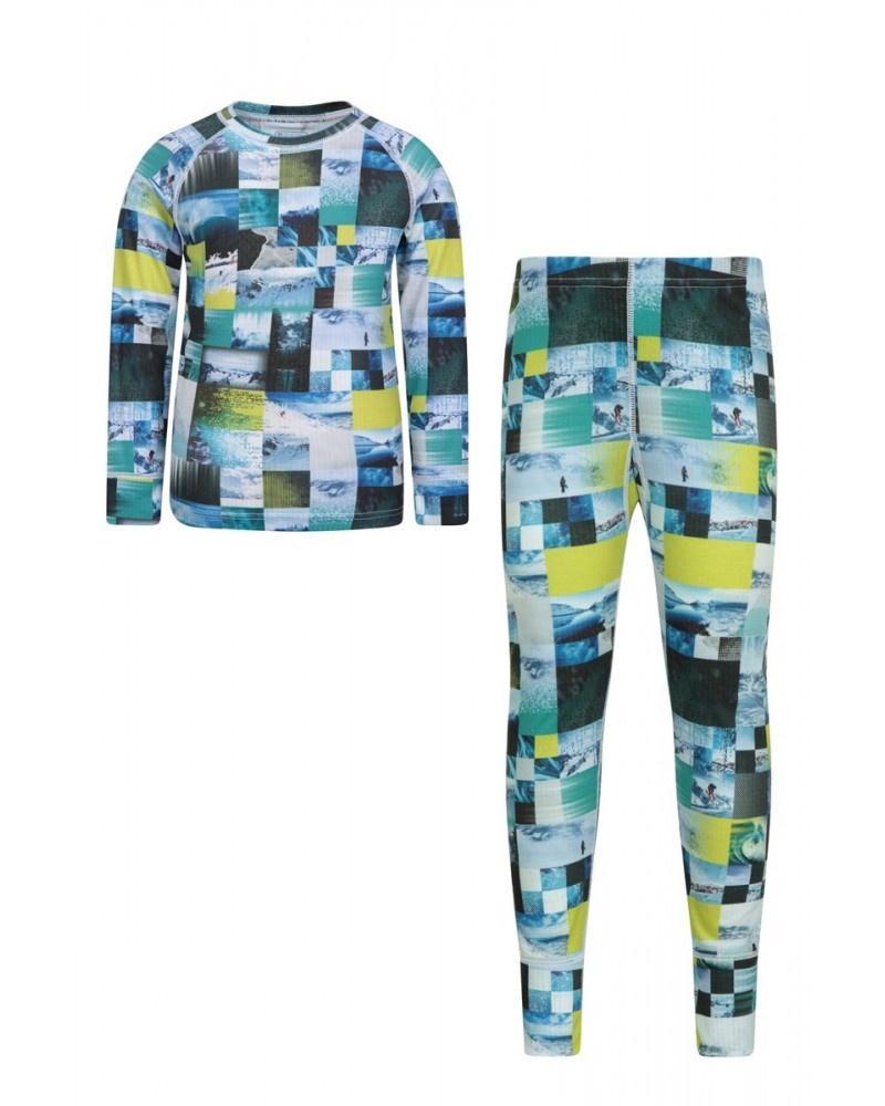 Talus Printed Kids Base Layer-Top & Pants Set Lime $17.99 Active