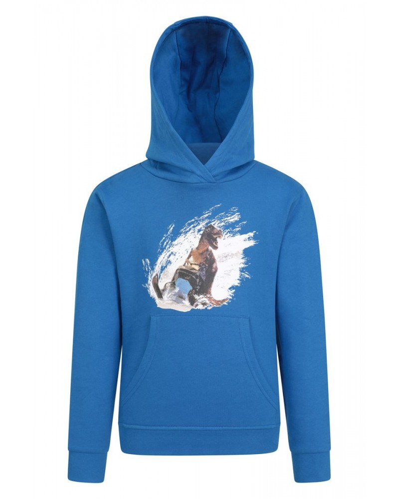 Dino Snow Mobile Kids Organic Hoodie Cobalt $17.09 Tops