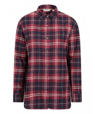 Billie Womens Check Oversized Shirt Burgundy $14.78 Tops