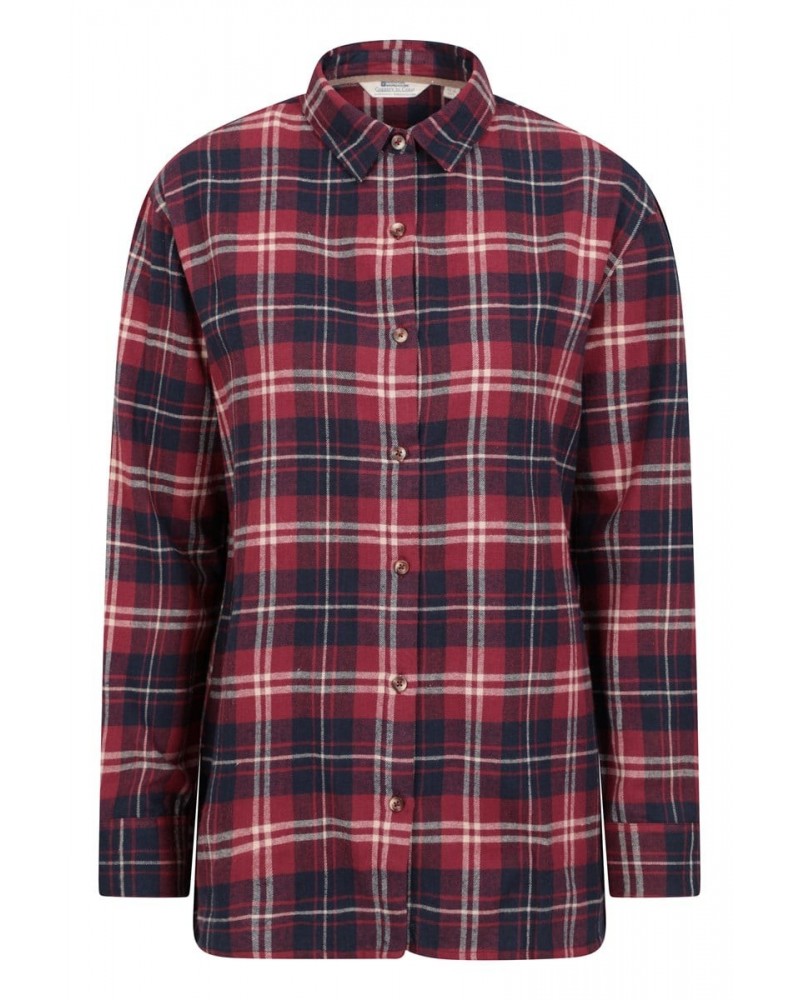 Billie Womens Check Oversized Shirt Burgundy $14.78 Tops