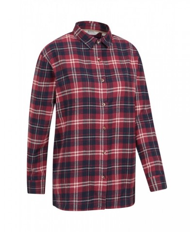 Billie Womens Check Oversized Shirt Burgundy $14.78 Tops