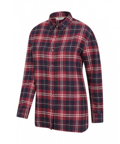 Billie Womens Check Oversized Shirt Burgundy $14.78 Tops