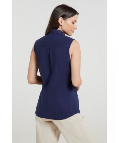 Coconut Sleeveless Womens Shirt Navy $18.47 Tops