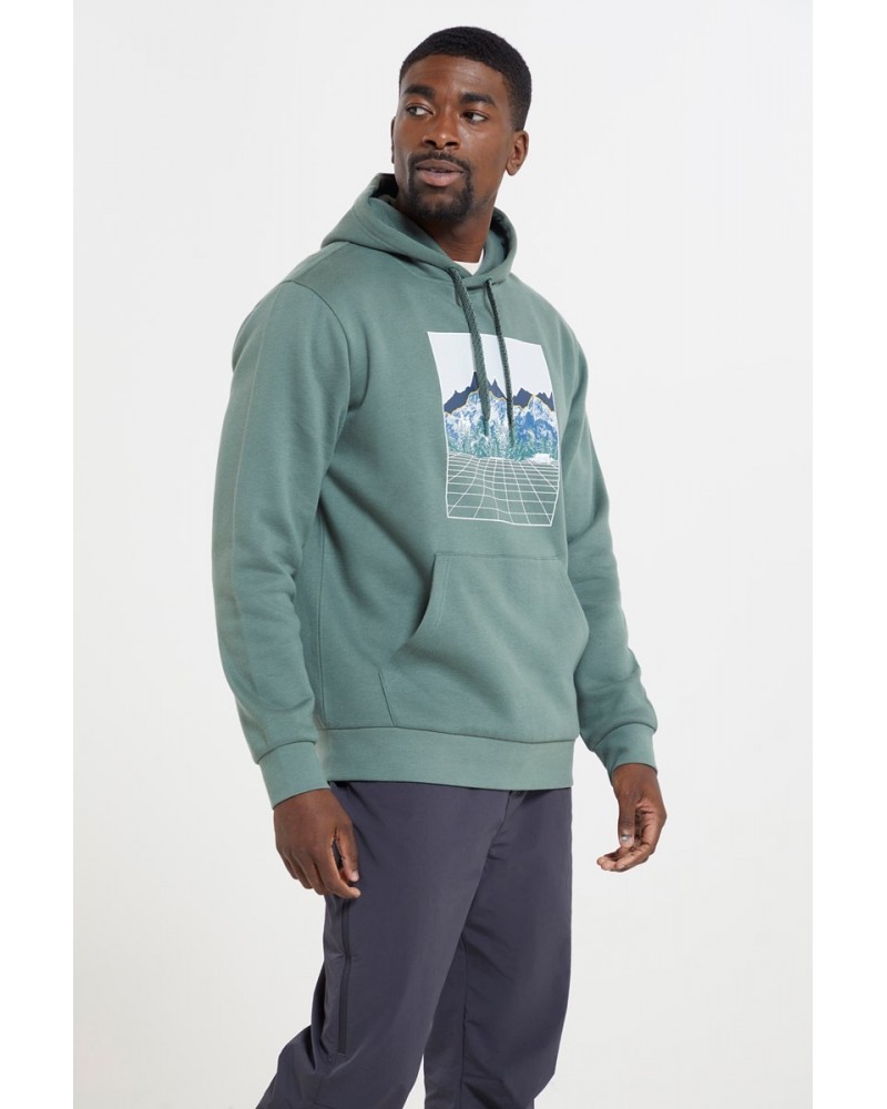 Mountain Grid Mens Hoodie Dark Green $18.80 Tops