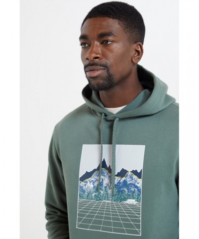 Mountain Grid Mens Hoodie Dark Green $18.80 Tops