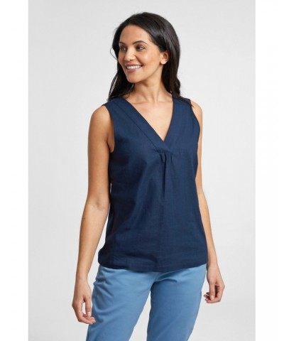 Daisy Womens Linen Tank Top Navy $12.41 Tops