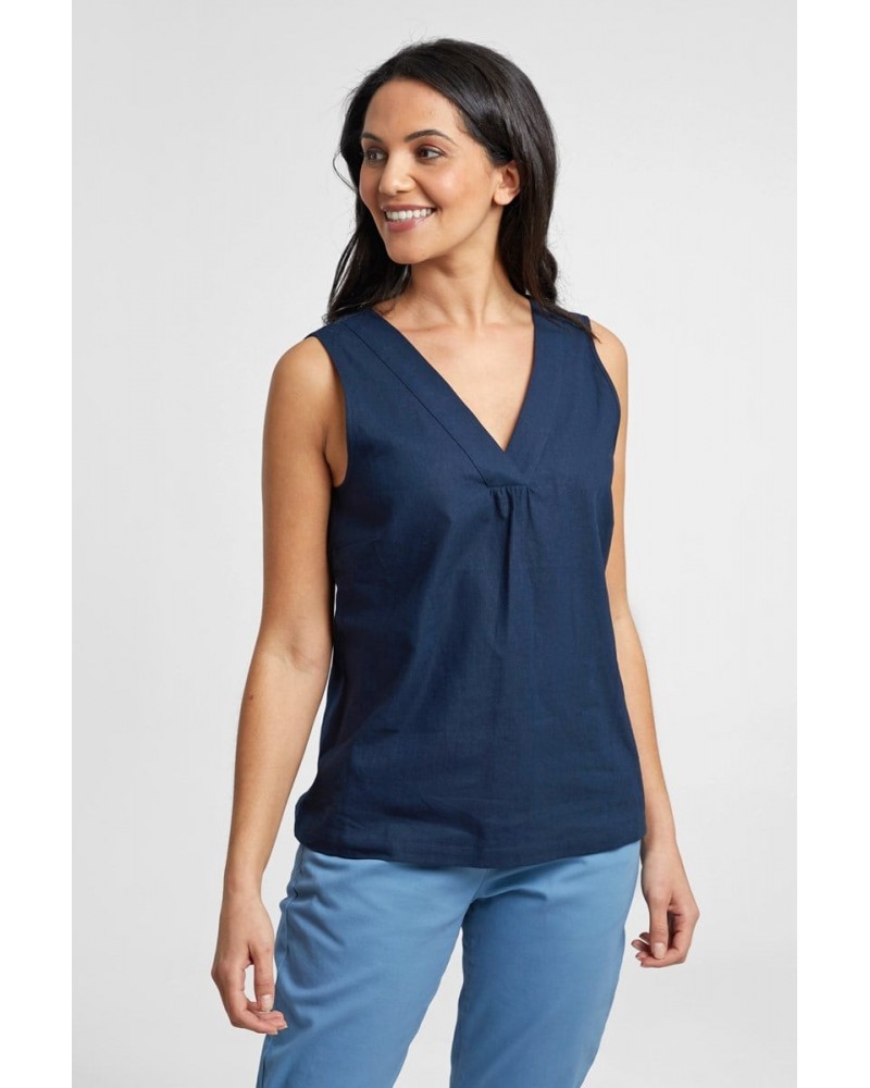 Daisy Womens Linen Tank Top Navy $12.41 Tops