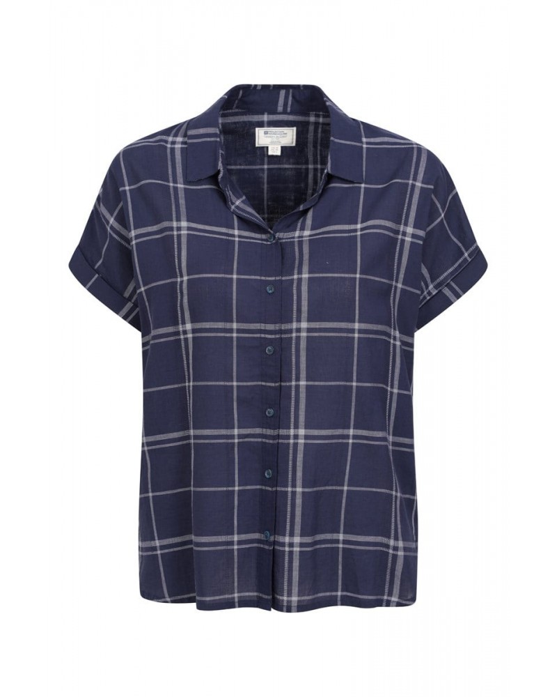 Palm Womens Relaxed Check Shirt Blue $18.47 Tops