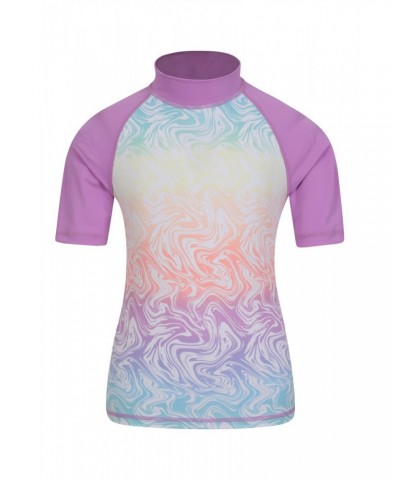 Short Sleeve Kids Printed Rash Guard Pale Yellow $10.79 Tops