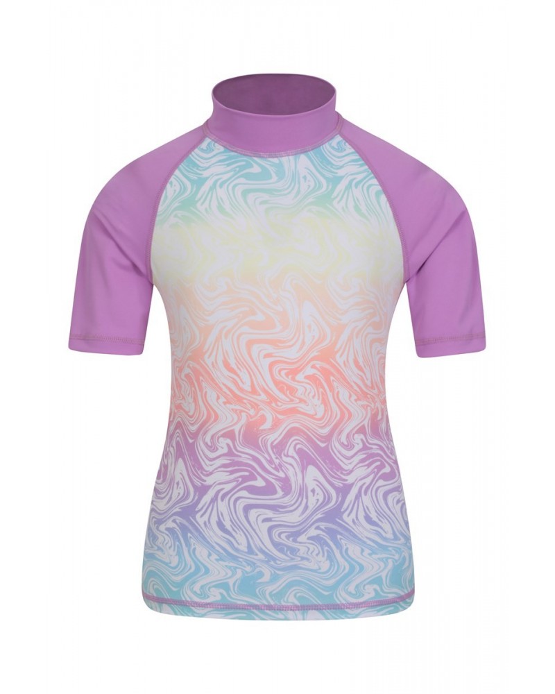 Short Sleeve Kids Printed Rash Guard Pale Yellow $10.79 Tops