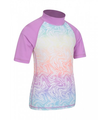 Short Sleeve Kids Printed Rash Guard Pale Yellow $10.79 Tops