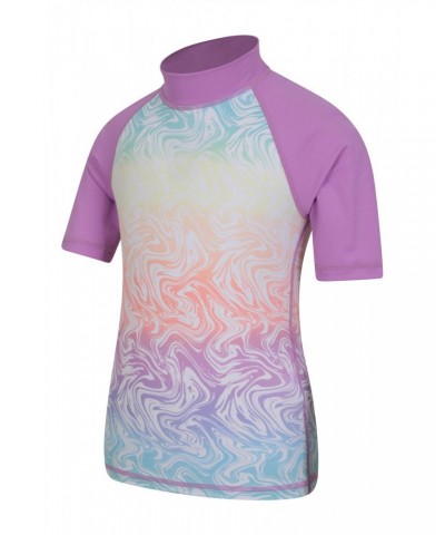 Short Sleeve Kids Printed Rash Guard Pale Yellow $10.79 Tops