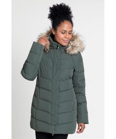 Isla II Womens Long Down Jacket Khaki $47.30 Jackets