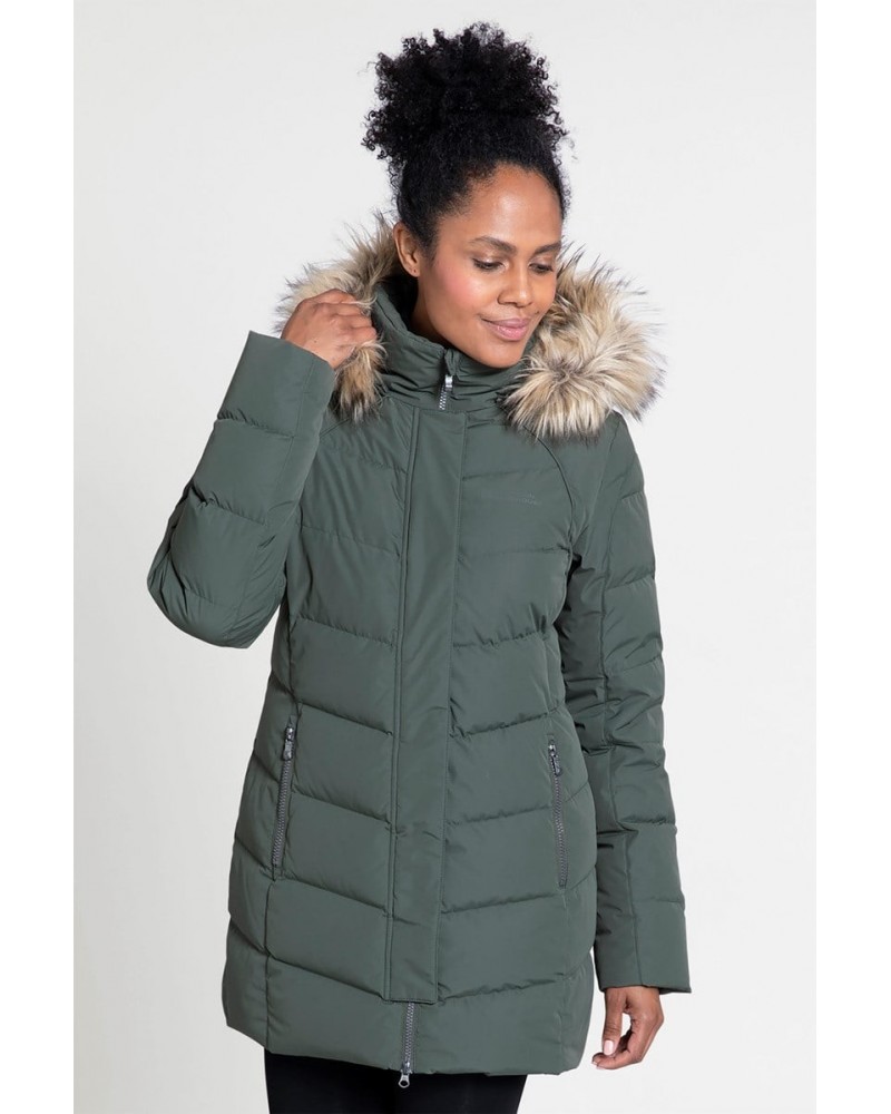 Isla II Womens Long Down Jacket Khaki $47.30 Jackets