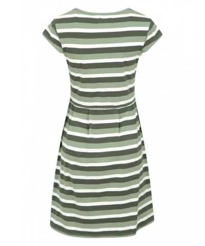 Womens A-Line UV Protective Stripe Dress Khaki $16.81 Dresses & Skirts