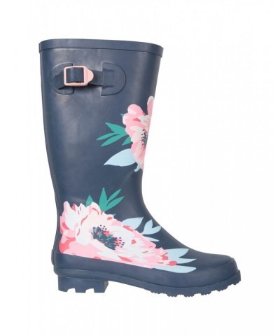 Womens Tall Buckle Printed Rain Boots Navy $29.40 Footwear