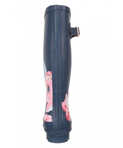 Womens Tall Buckle Printed Rain Boots Navy $29.40 Footwear