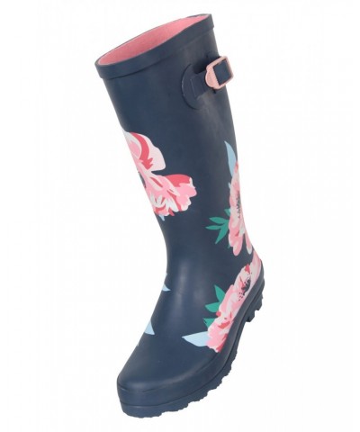 Womens Tall Buckle Printed Rain Boots Navy $29.40 Footwear