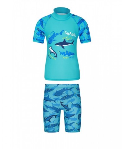 Printed Kids Rash Guard and Shorts Blue $14.99 Tops