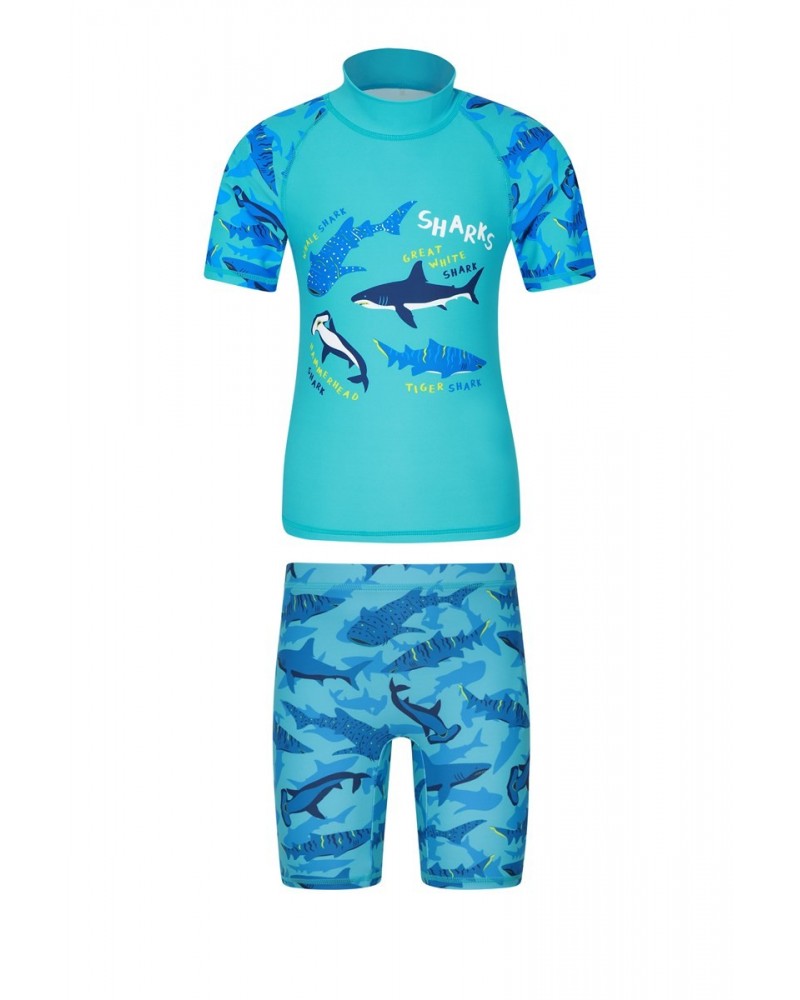 Printed Kids Rash Guard and Shorts Blue $14.99 Tops