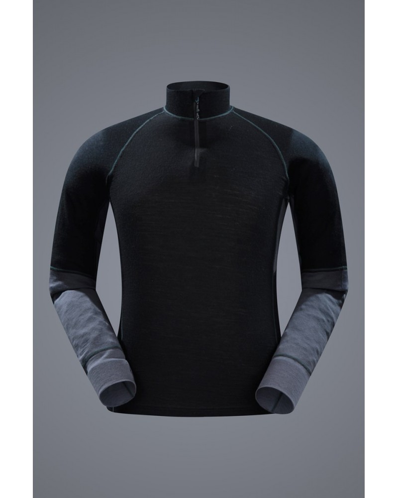 Ultra Mens Merino Zip Neck Top Black $28.31 Thermals