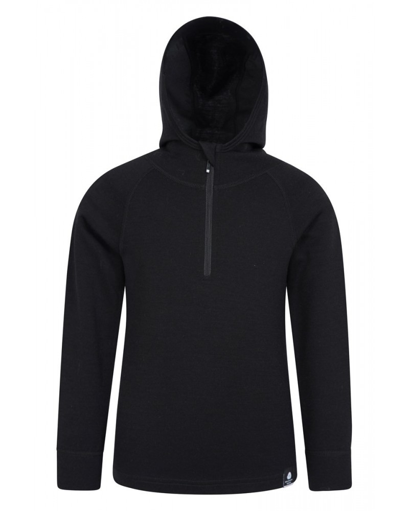 Merino Kids Pullover Hoodie Black $29.49 Thermals