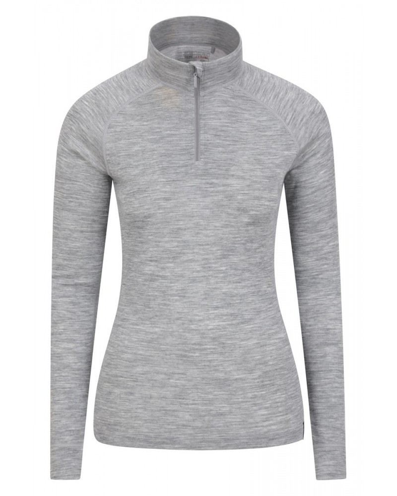 Merino Womens Zip-Neck Thermal Top II Light Grey $21.59 Thermals