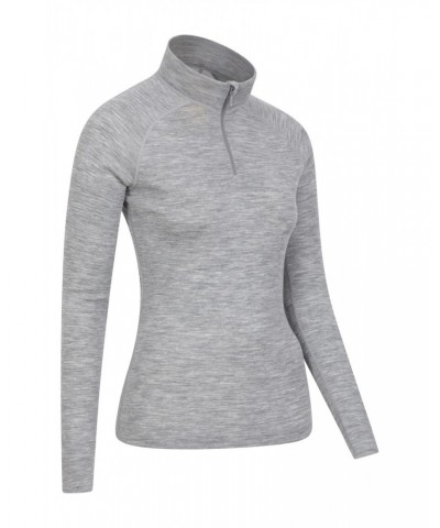 Merino Womens Zip-Neck Thermal Top II Light Grey $21.59 Thermals