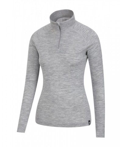 Merino Womens Zip-Neck Thermal Top II Light Grey $21.59 Thermals