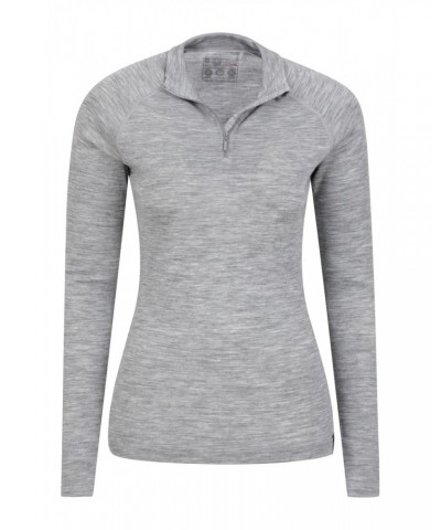 Merino Womens Zip-Neck Thermal Top II Light Grey $21.59 Thermals