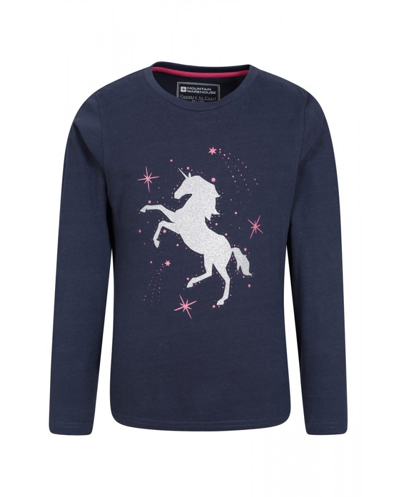 Glitter Unicorn Kids Organic Top Navy $11.19 Tops