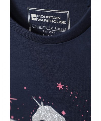 Glitter Unicorn Kids Organic Top Navy $11.19 Tops