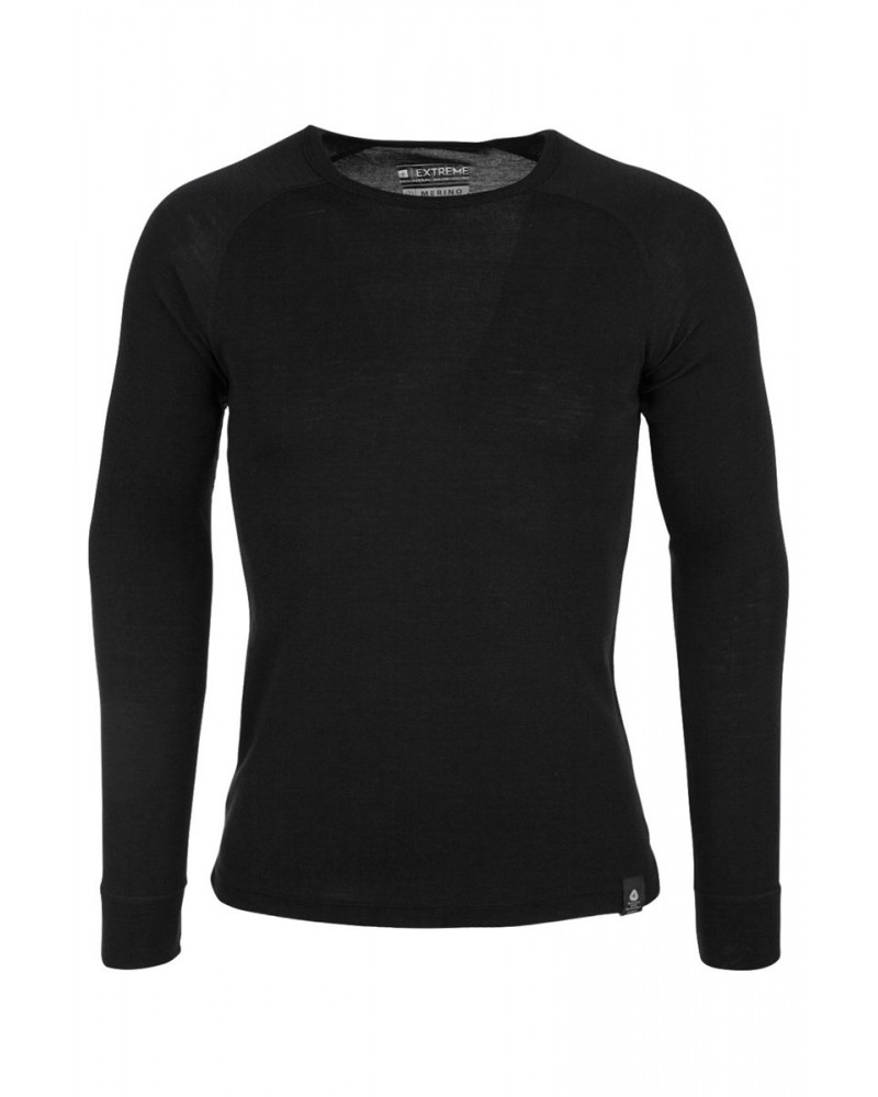 Merino Mens Long Sleeved Round Neck Top Unboxed Black $14.80 Thermals