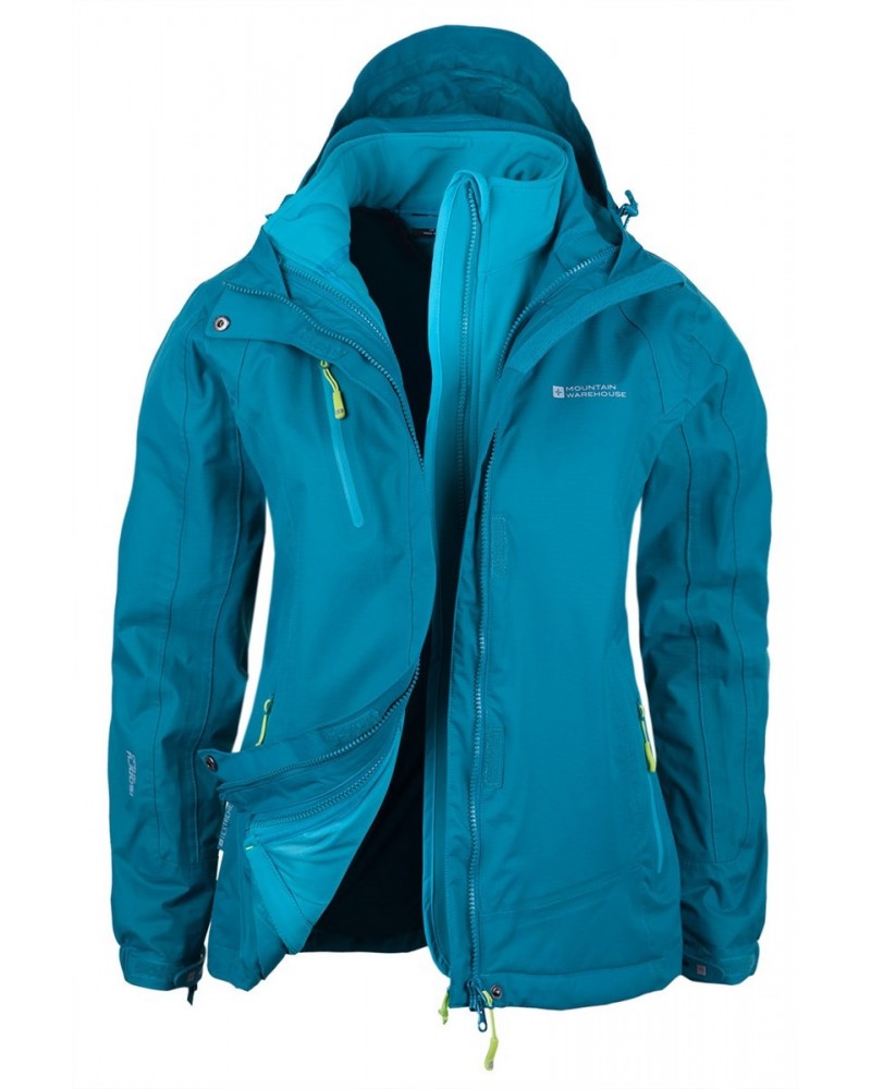 Bracken Extreme Womens 3 in 1 Waterproof Jacket Turquoise $50.40 Jackets