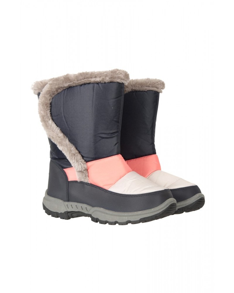 Caribou Kids Faux Fur Trim Adaptive Snow Boots Dark Blue $22.79 Footwear