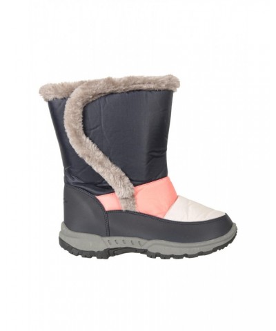 Caribou Kids Faux Fur Trim Adaptive Snow Boots Dark Blue $22.79 Footwear