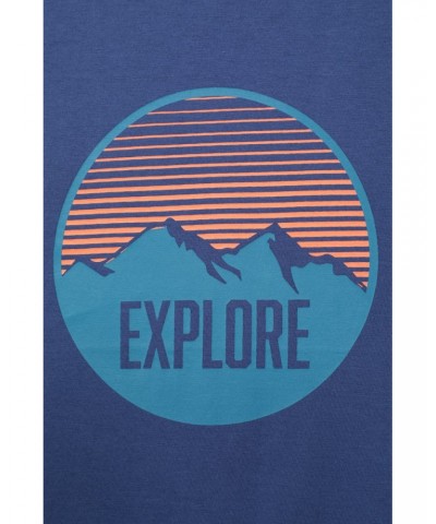 Explore Mountain Organic Mens T-Shirt Blue $12.97 Tops