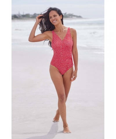 Sardinia Womens Wrap Ruched Swimsuit Red $24.00 Swimwear