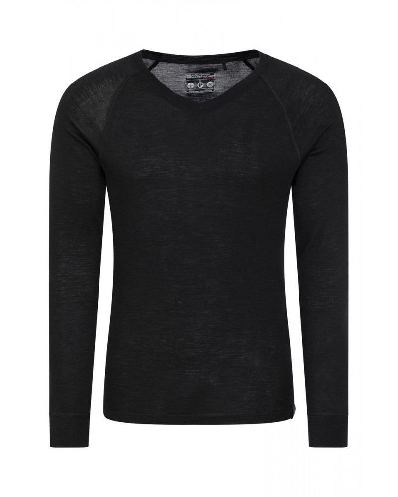 Merino Mens V Neck Base Layer Top Black $23.19 Thermals