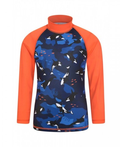 Long Sleeved Printed Kids Rash Guard Navy $13.56 Tops