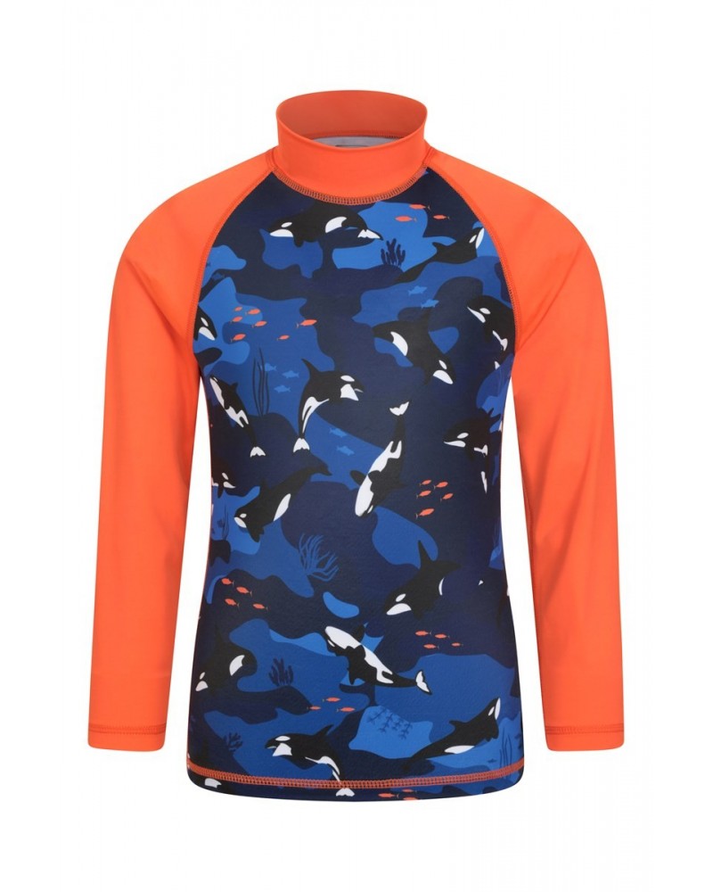 Long Sleeved Printed Kids Rash Guard Navy $13.56 Tops