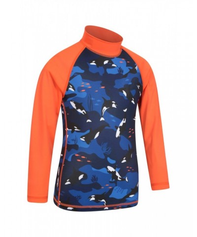 Long Sleeved Printed Kids Rash Guard Navy $13.56 Tops