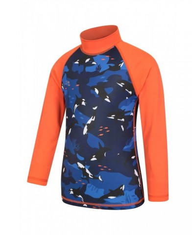 Long Sleeved Printed Kids Rash Guard Navy $13.56 Tops