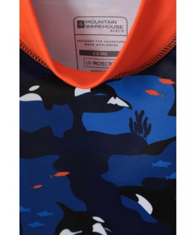 Long Sleeved Printed Kids Rash Guard Navy $13.56 Tops