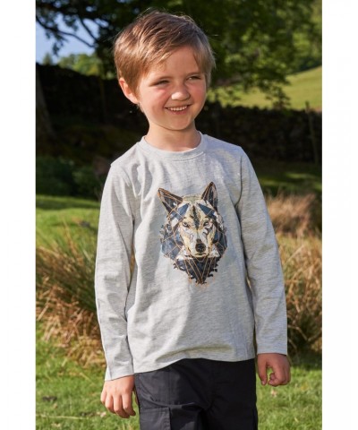 Kids Organic Wolf Printed Long Sleeve Top Beige $9.17 Tops