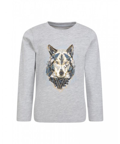 Kids Organic Wolf Printed Long Sleeve Top Beige $9.17 Tops